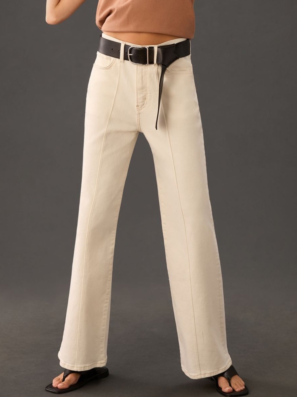 Pilcro Seamed High-Rise Wide-Leg Jeans in Ivory